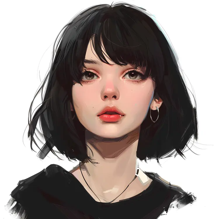 Illustration of Girl with Short Black Hair