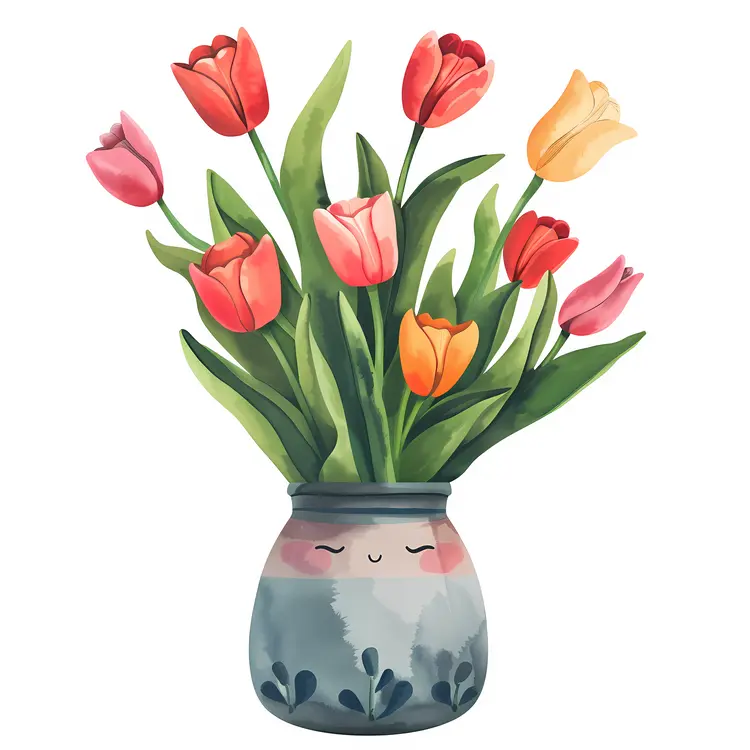 Illustrated Tulips in a Cute Vase