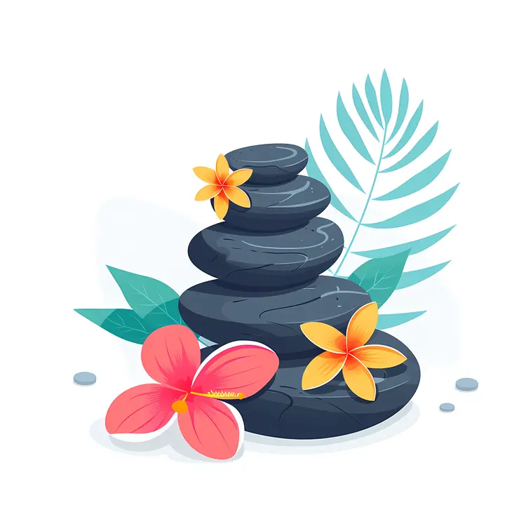 Zen Stacked Stones with Yellow and Pink Flowers