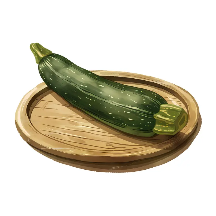 Single Fresh Green Zucchini on Wooden Plate