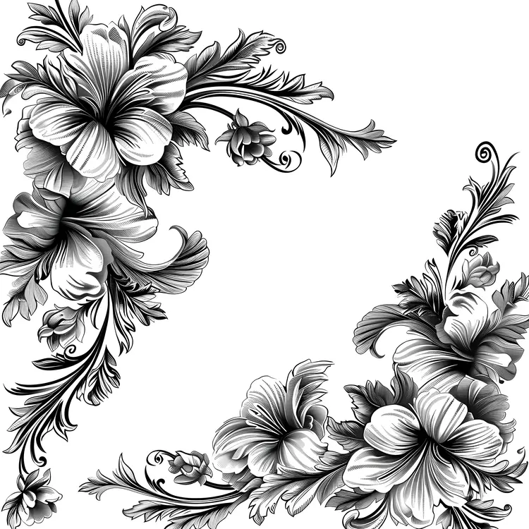 Black and White Floral Corner Design