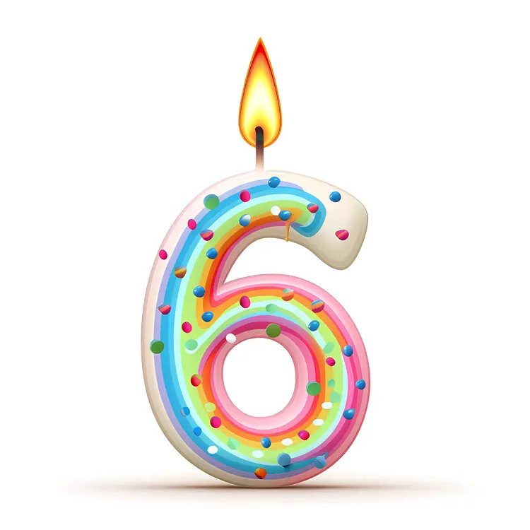 Colorful Number 6 Birthday Candle