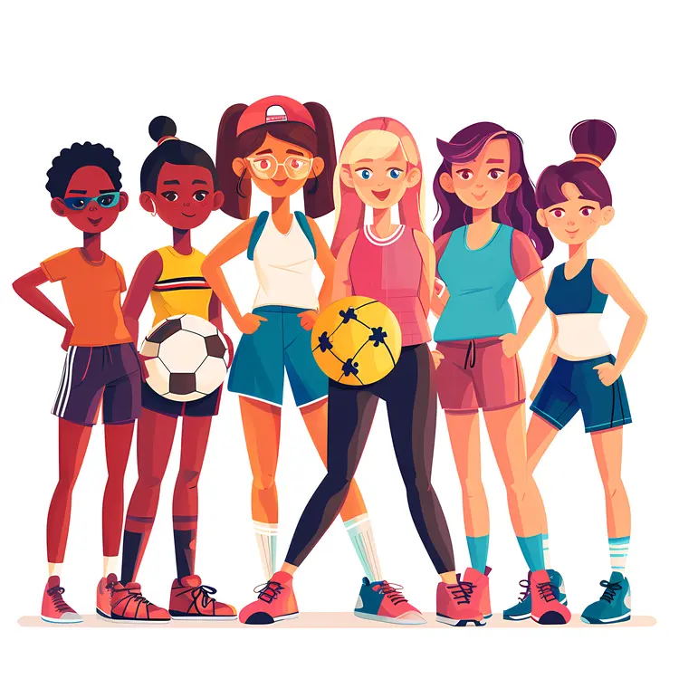Group of Female Athletes with Sports Equipment