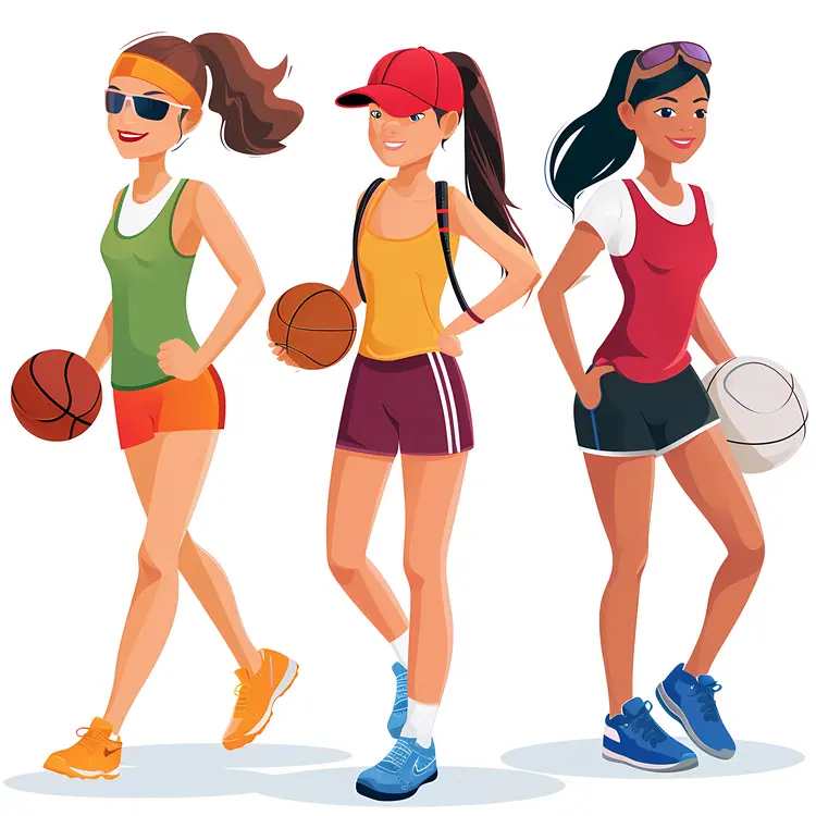 Female Athletes with Sports Balls