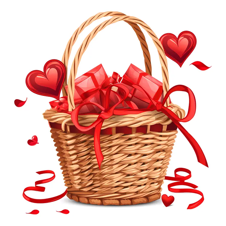 Heart Basket with Gifts for Valentine's Day