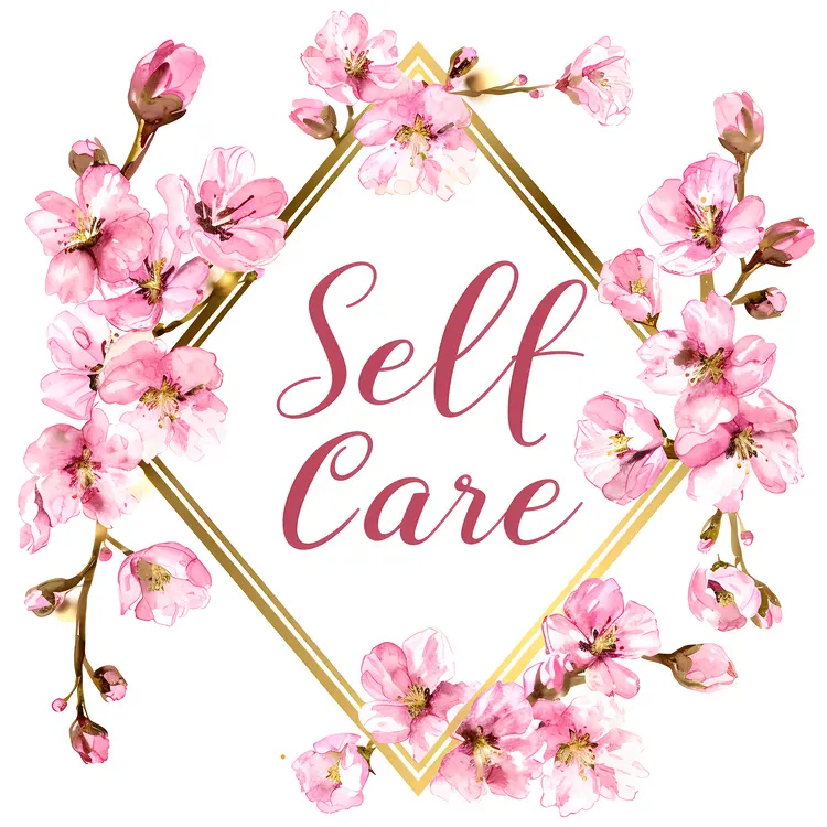 Self Care Concept with Pink Flowers