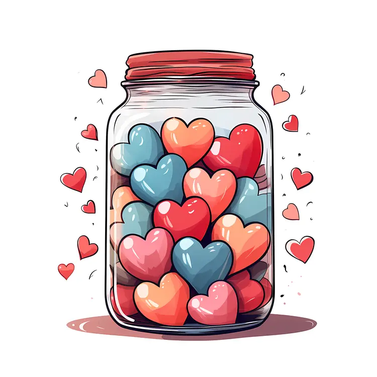 Colorful Hearts in a Jar
