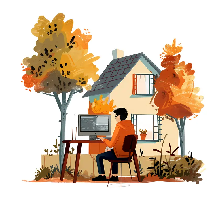 Person Working from Home in Autumn