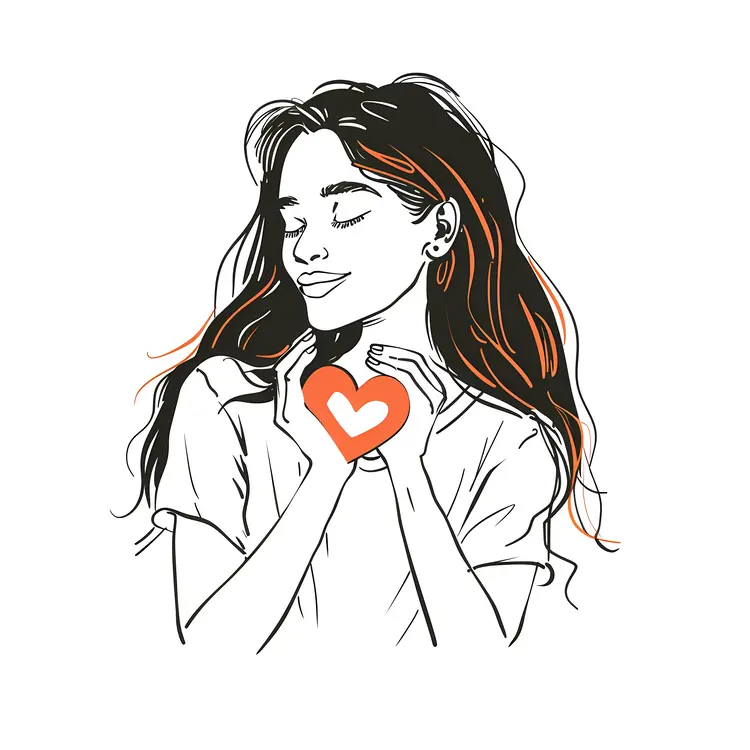 Girl Holding a Heart with Eyes Closed