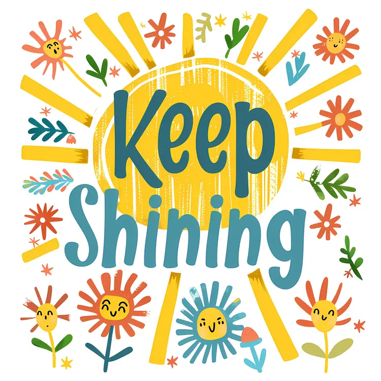 Keep Shining Motivational Poster with Sun and Flowers