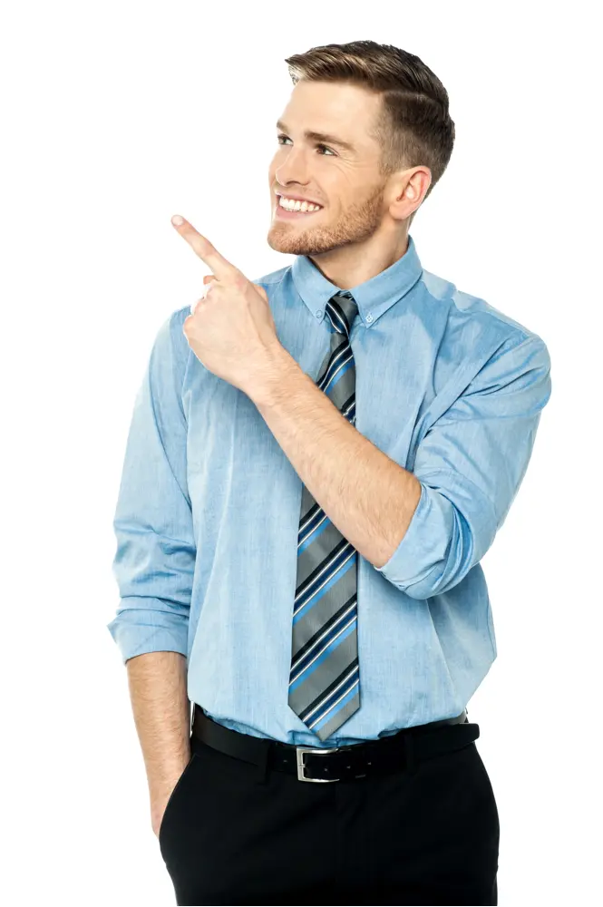 Businessman Pointing in Blue Shirt
