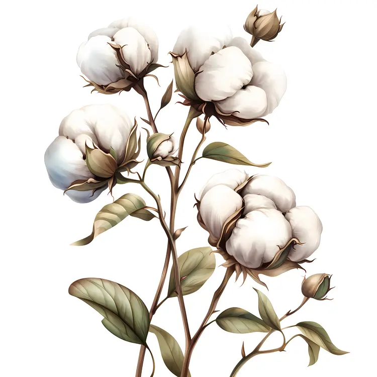 Botanical Illustration of Cotton Plant