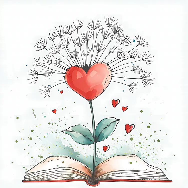 Heart Flower Growing from Book
