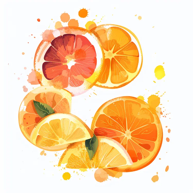 Citrus Fruits with Colorful Splashes
