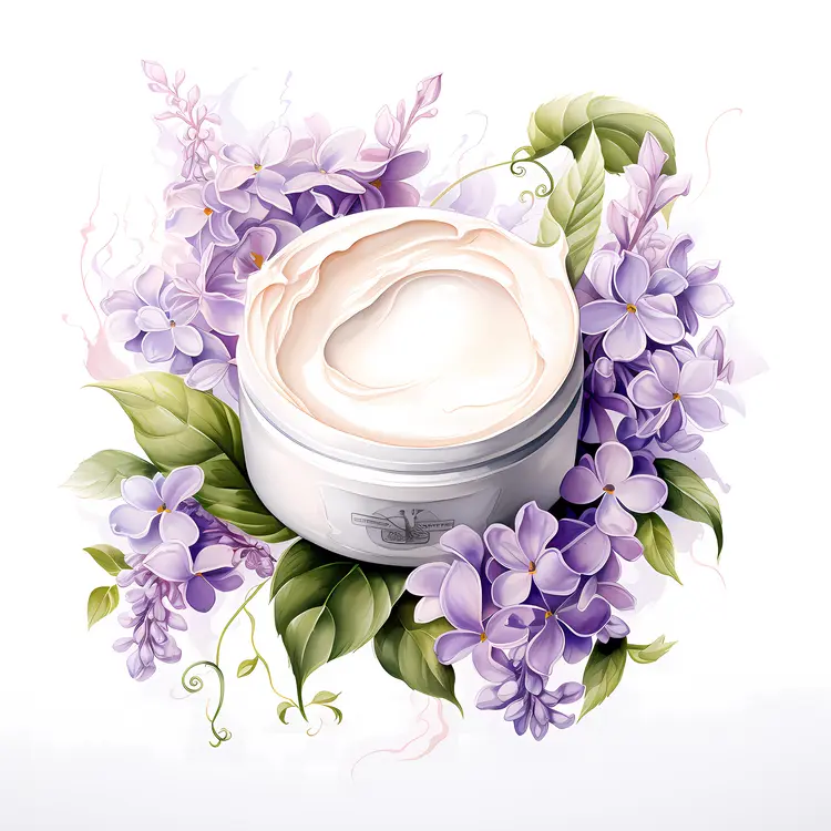 White Cream Jar with Purple Flowers