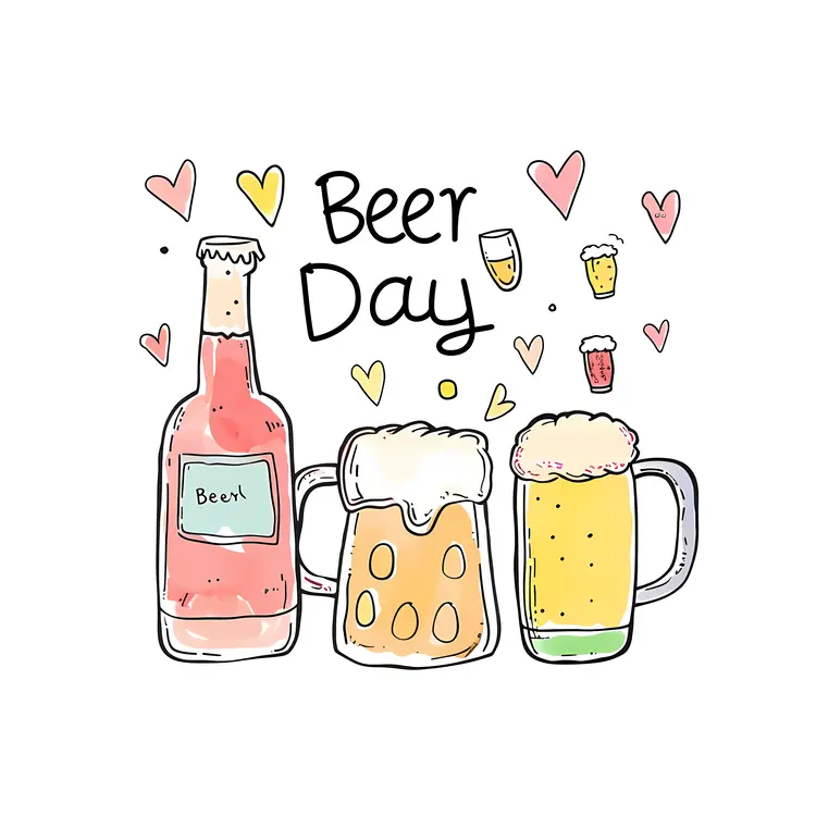 Beer Day Celebration with Bottles and Mugs