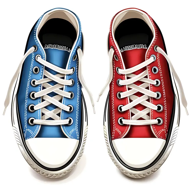 Red and Blue Sneakers with White Laces