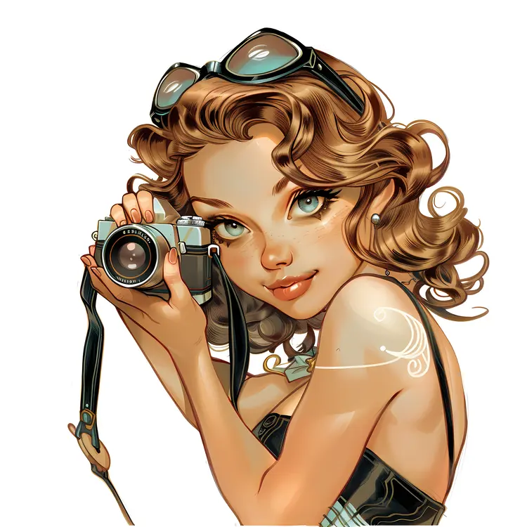 Cartoon Illustration of Photographer with Camera
