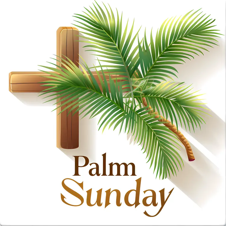 Wooden Cross with Palm Leaves for Palm Sunday
