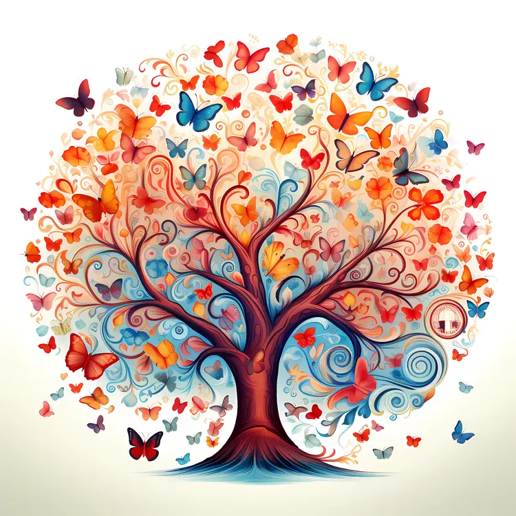 Tree with Colorful Butterflies