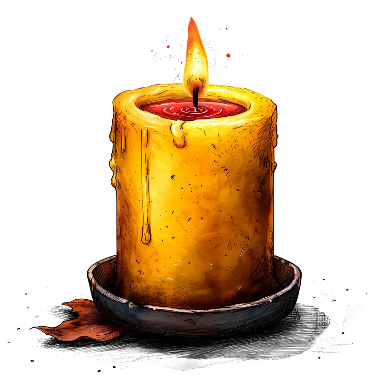 Yellow Candle in Holder