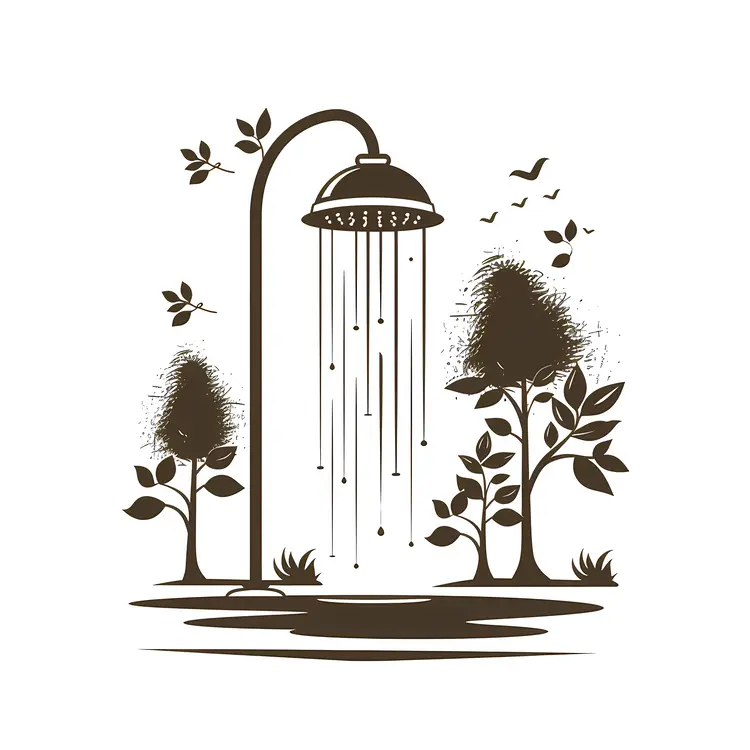 Minimalist Shower Silhouette with Nature Elements