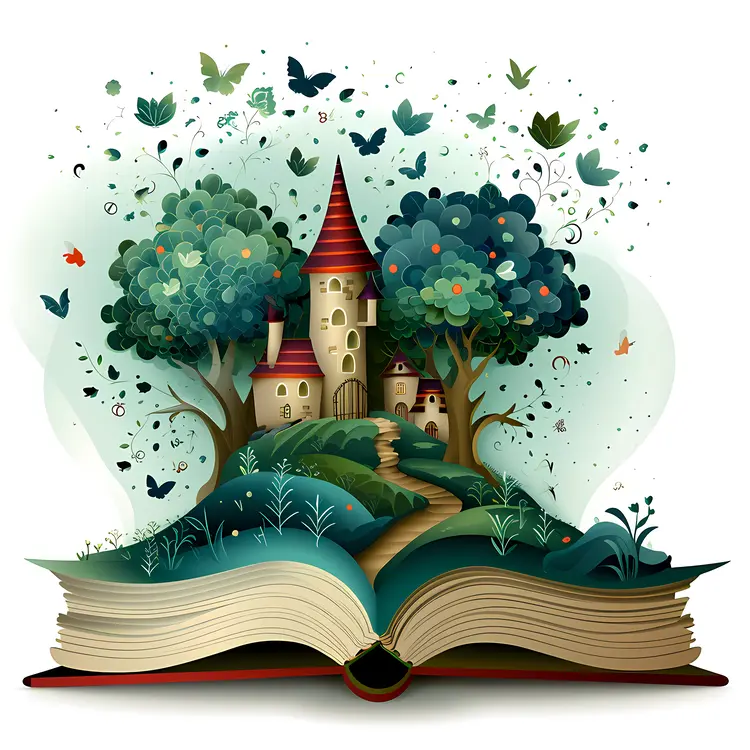 Castle on an Open Book with Trees