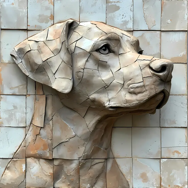 Realistic Dog Sculpture Art on Tiled Background