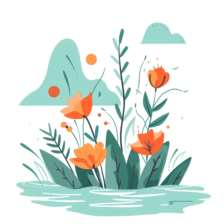 Orange Flowers in Nature Illustration