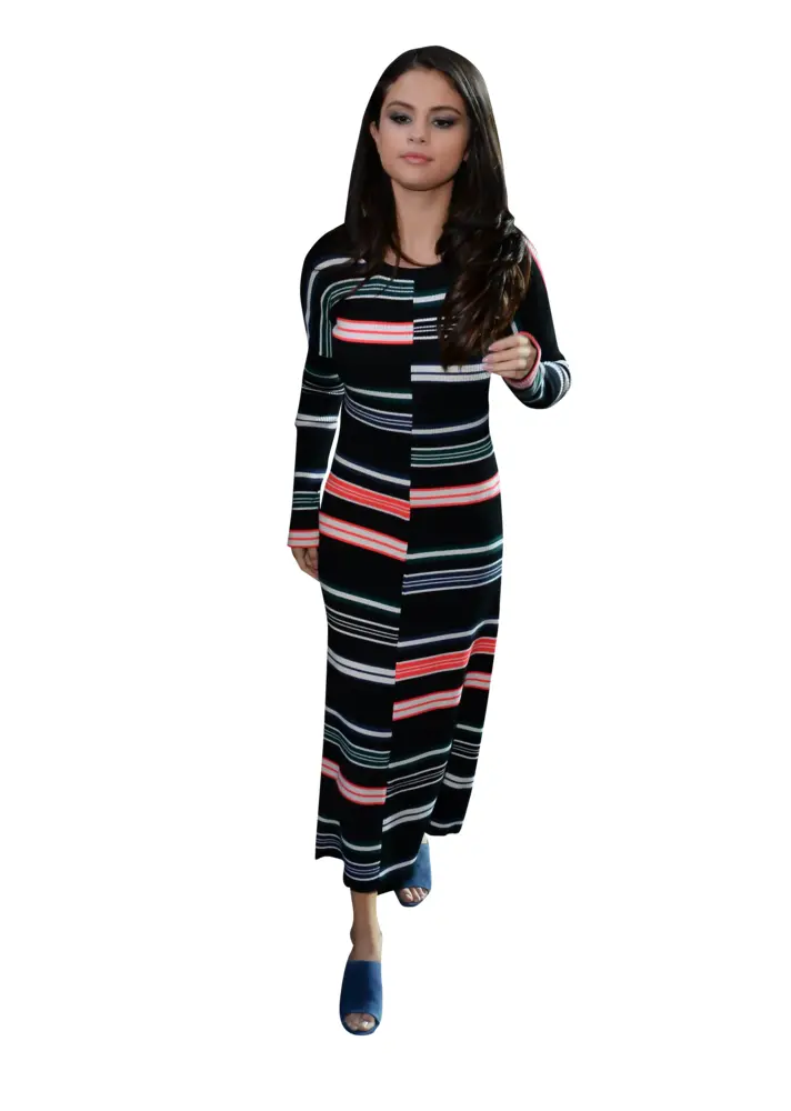 Woman in Colorful Striped Dress