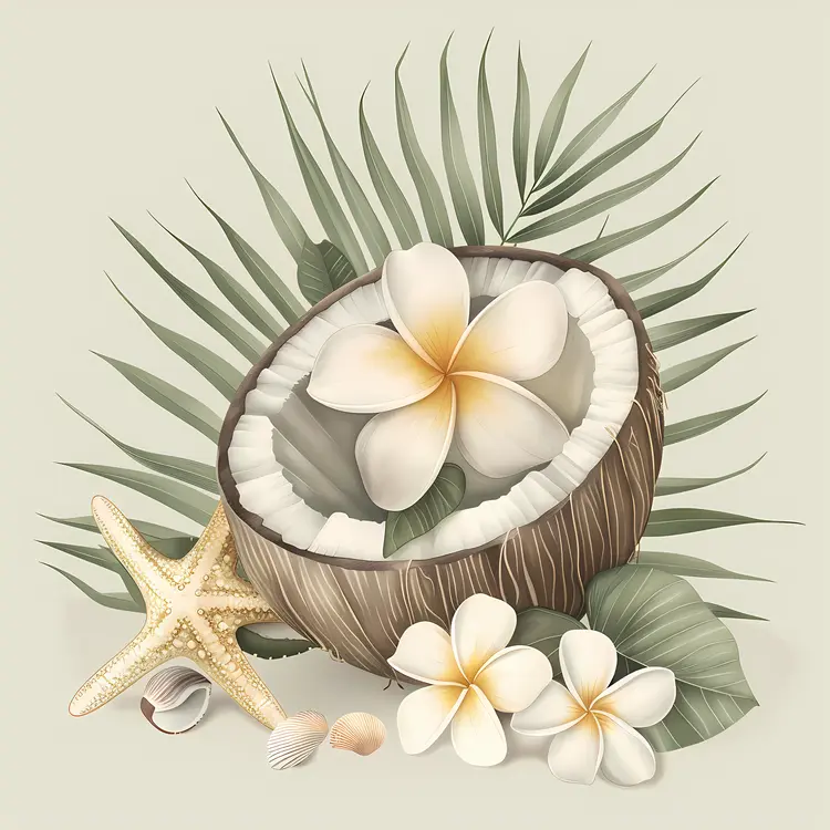 Tropical Coconut and Flower Illustration