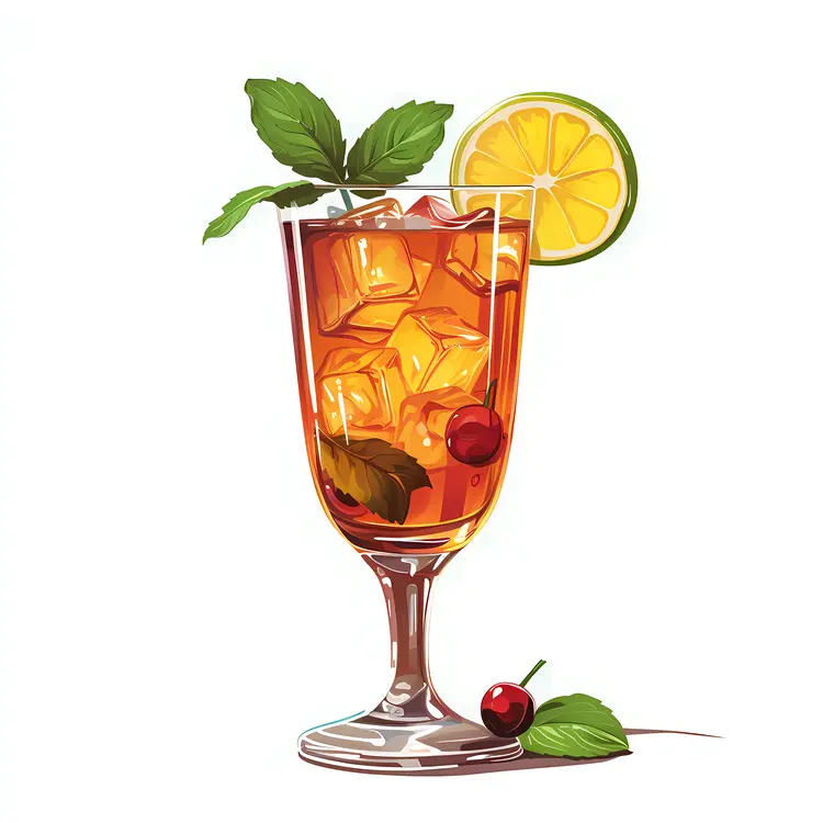 Refreshing Iced Tea with Lemon and Cherry