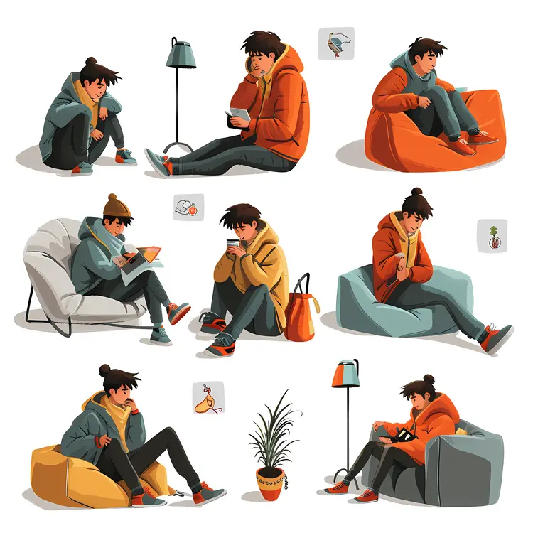 Various People Sitting in Different Poses