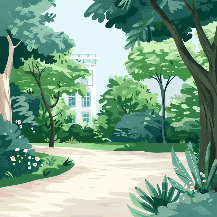 Park with Trees and Pathway Illustration