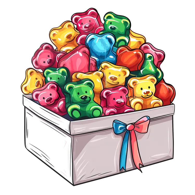 Colorful Gummy Bears in a Gift Box