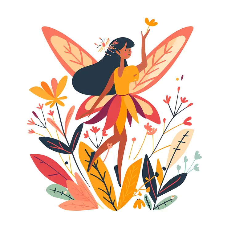 Red Winged Fairy with Flowers