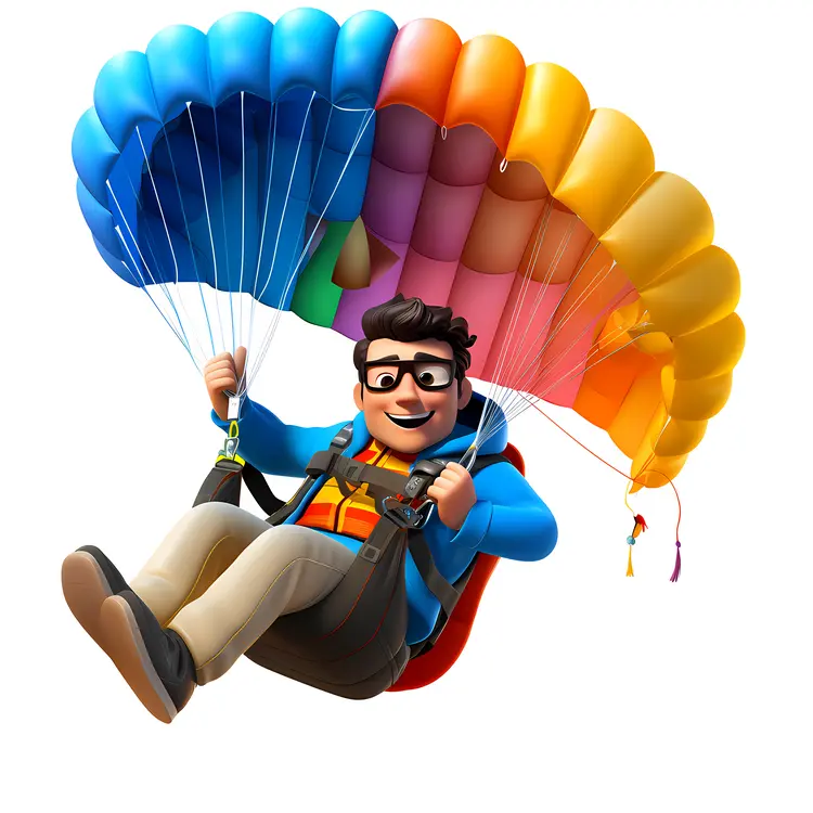 Cartoon Paraglider with Colorful Parachute