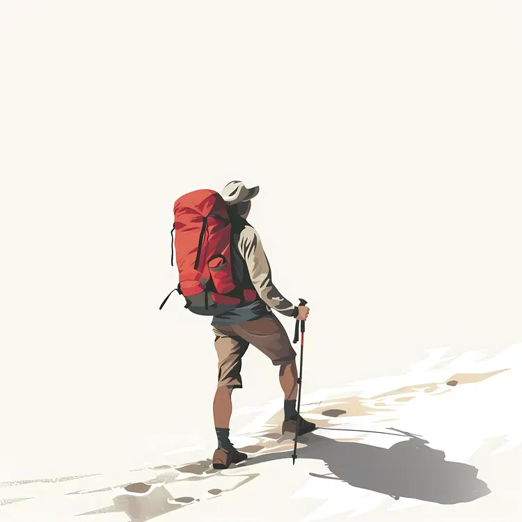 Hiker with Red Backpack in Minimalist Style