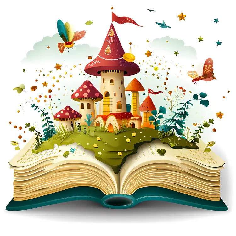 Mushroom House with Butterflies in Storybook