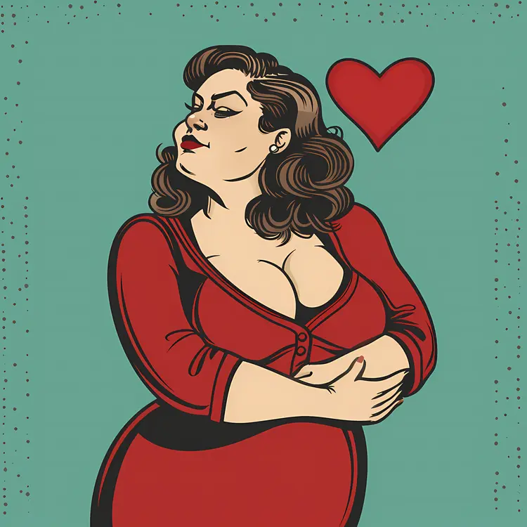 Confident Woman in Red Dress with Heart