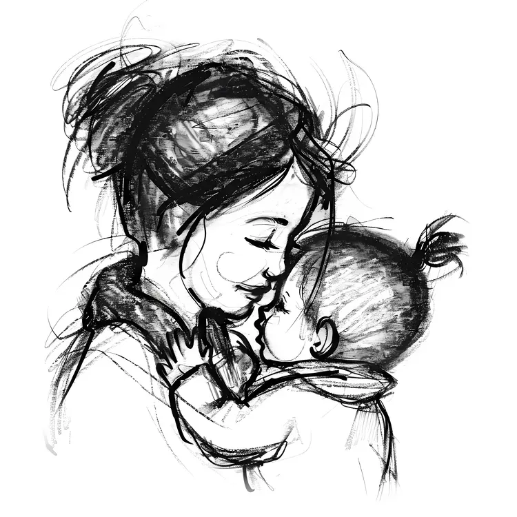 Tender Mother and Child Sketch