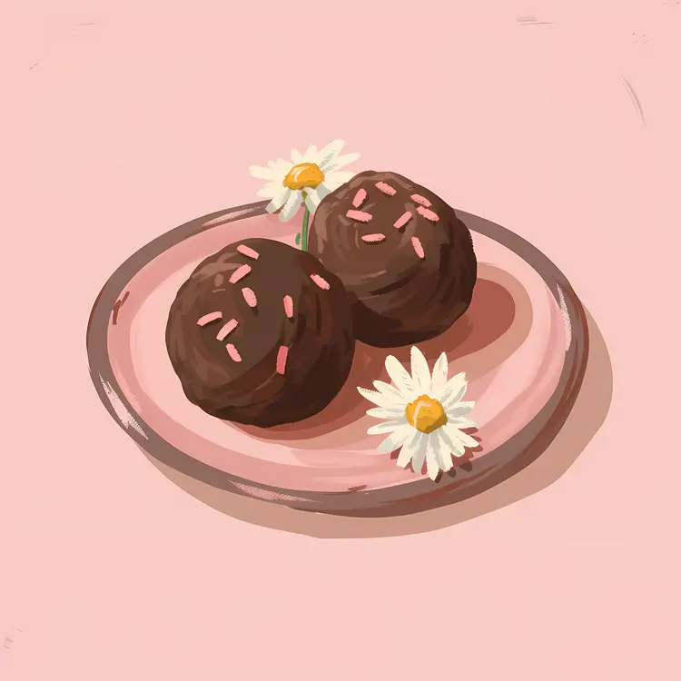 Chocolate Balls with Sprinkles and Daisies on Plate