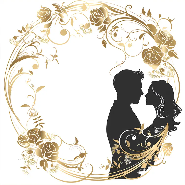 Elegant Silhouette Couple with Golden Floral Frame