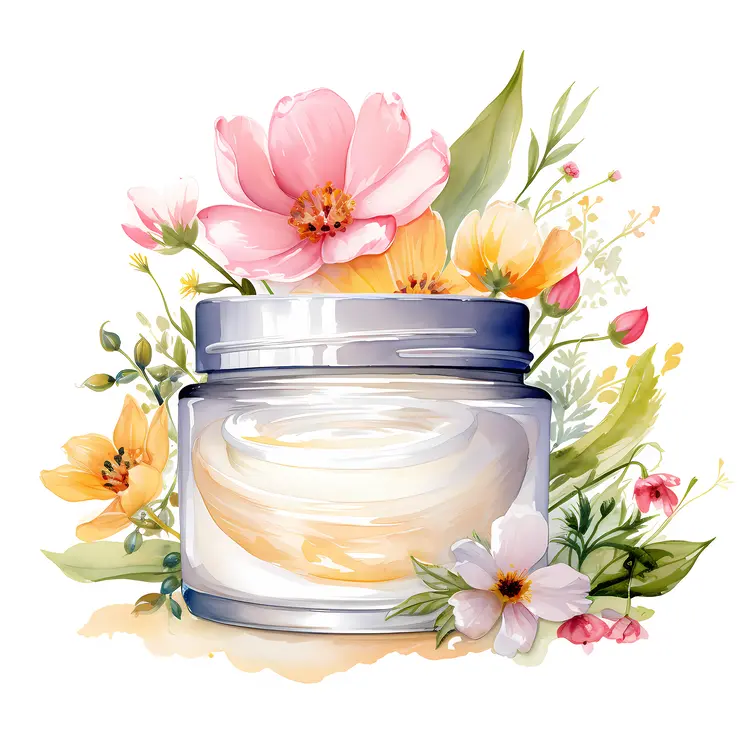 Cream Jar with Pink Flowers