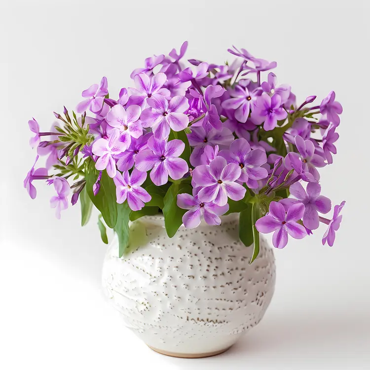 Purple Flowers in White Vase