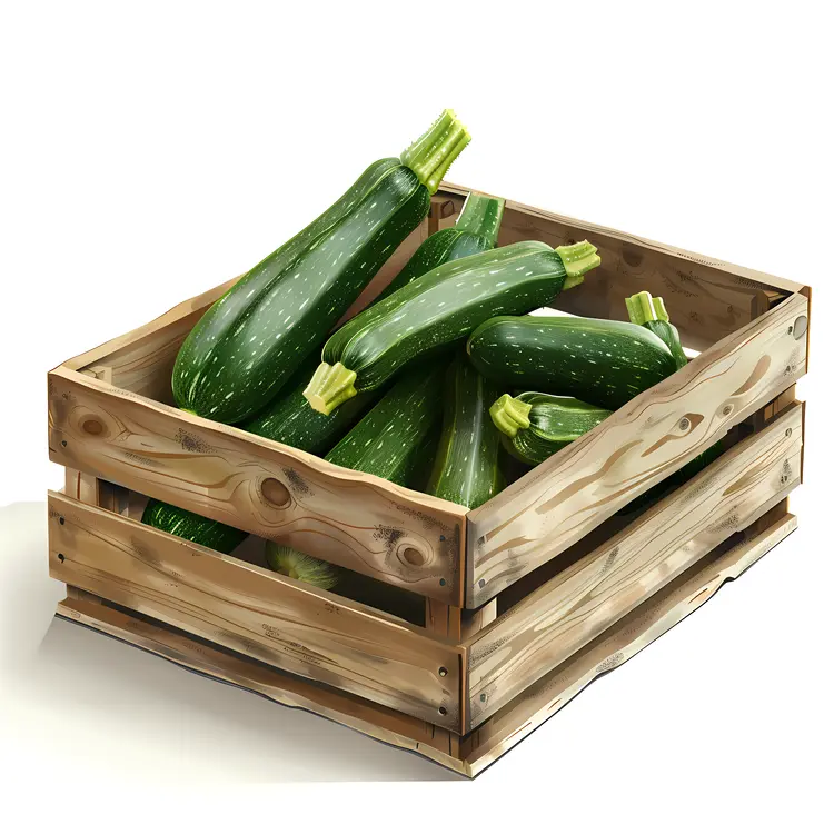 Green Zucchinis in a Wooden Crate