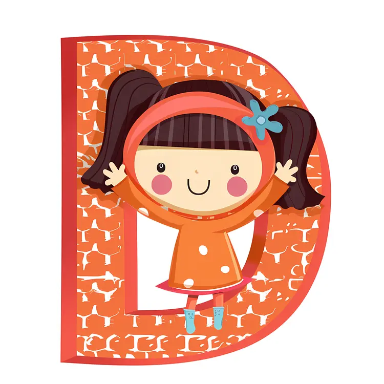 Cute Letter D with Girl in Orange Dress
