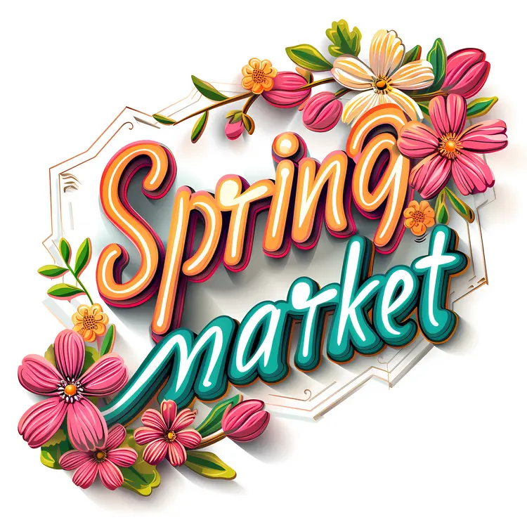 Colorful Spring Market Sign with Flowers