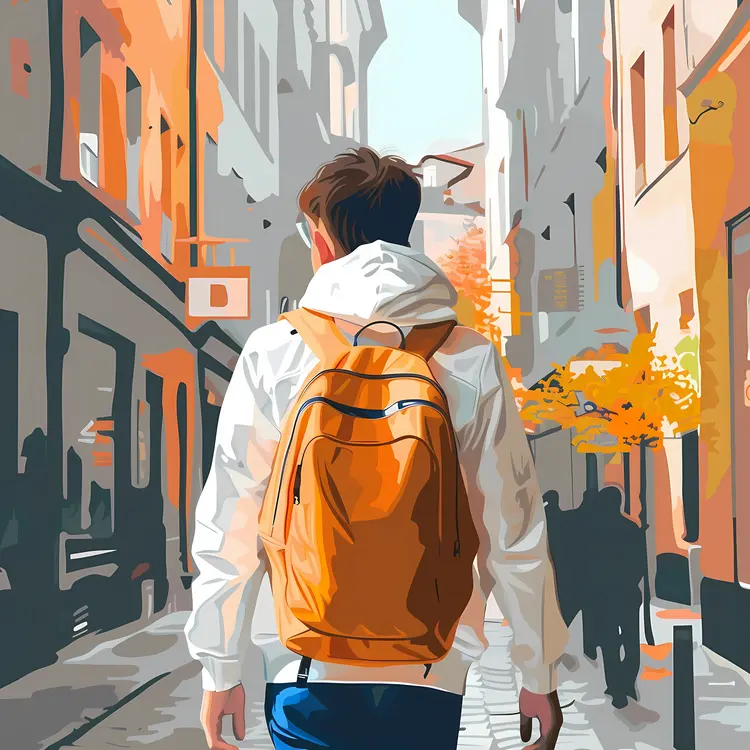 Man with Backpack in Urban Setting