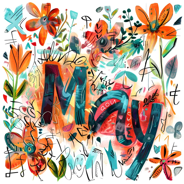 Abstract May Text with Flowers